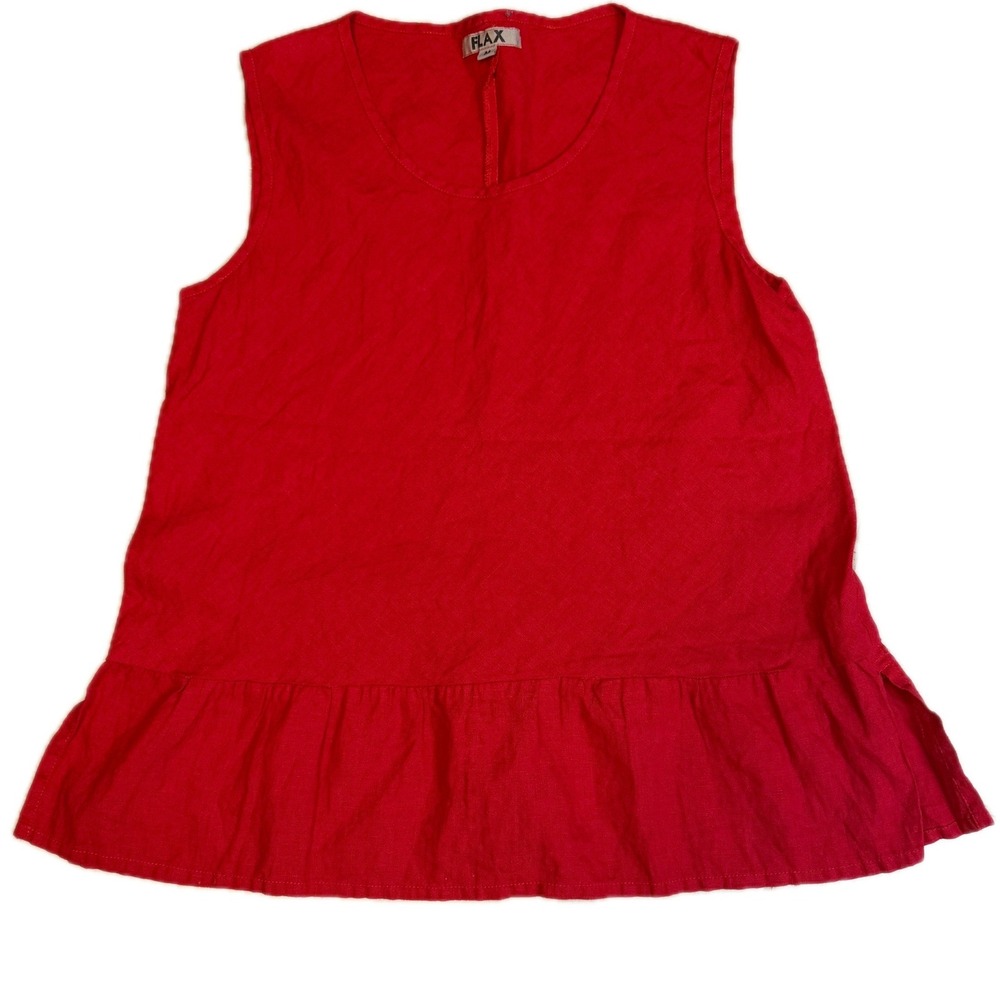FLAX Red Linen Sleeveless Peplum Hem Tank Top Size Medium
